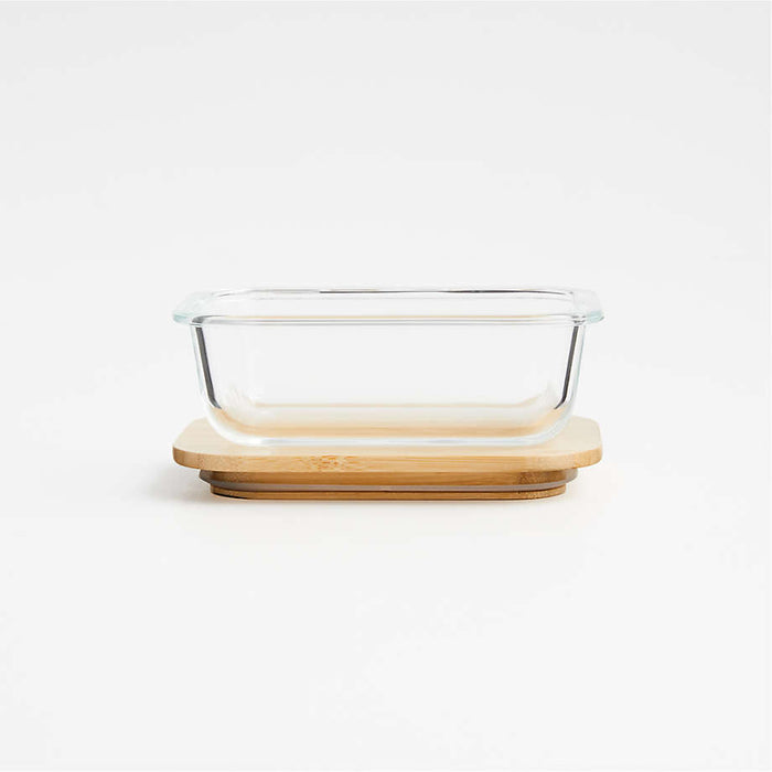 1-Cup Rectangular Glass Storage Container with Bamboo Lid