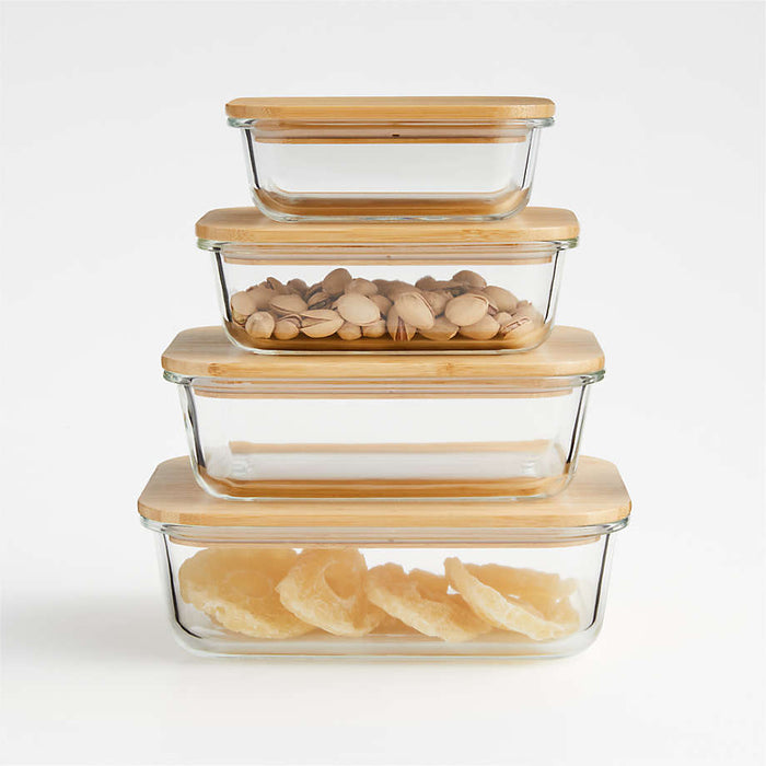 1-Cup Rectangular Glass Storage Container with Bamboo Lid