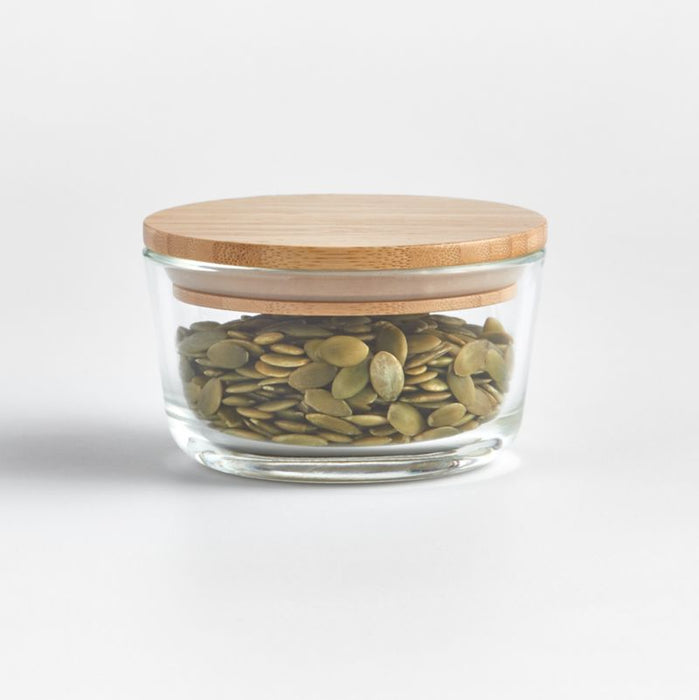 1-Cup Round Glass Storage Container with Bamboo Lid