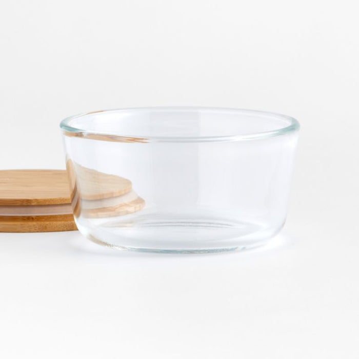 2-Cup Round Glass Storage Container with Bamboo Lid