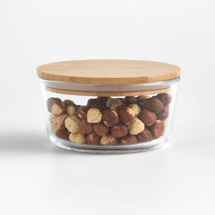 2-Cup Round Glass Storage Container with Bamboo Lid