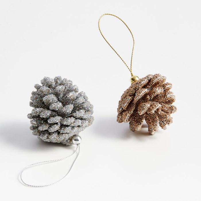 Silver-Beaded Glitter Pinecone Christmas Tree Ornament