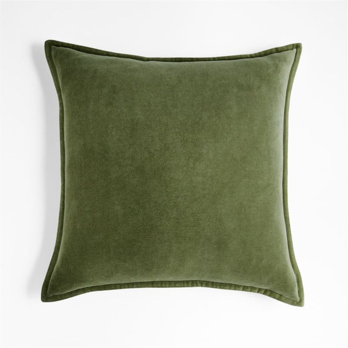 Moss 20"x20" Washed Organic Cotton Velvet Throw Pillow Cover