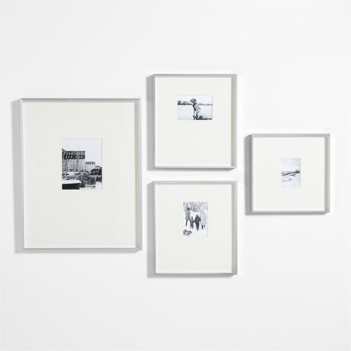 Brushed Silver Metal Picture Frame with White Mat 8x10