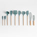 Crate & Barrel Deep Sage Green Silicone and Wood Slotted Spoon