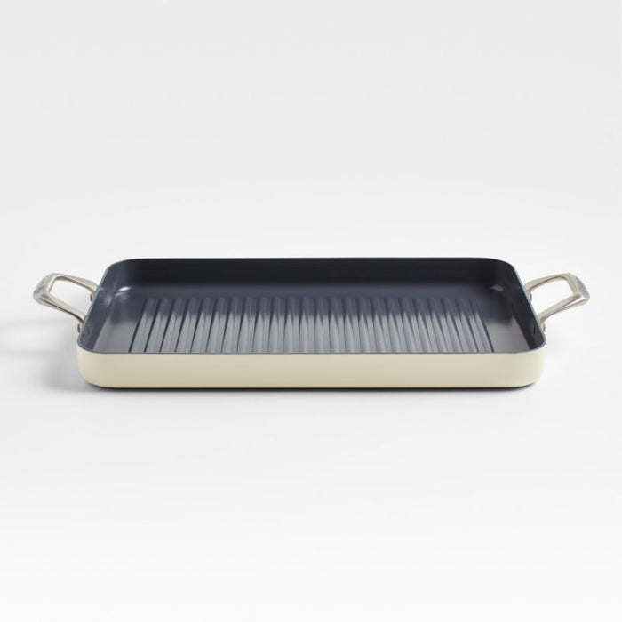 Crate & Barrel EvenCook Ceramic Cream Nonstick Double Burner Grill Pan