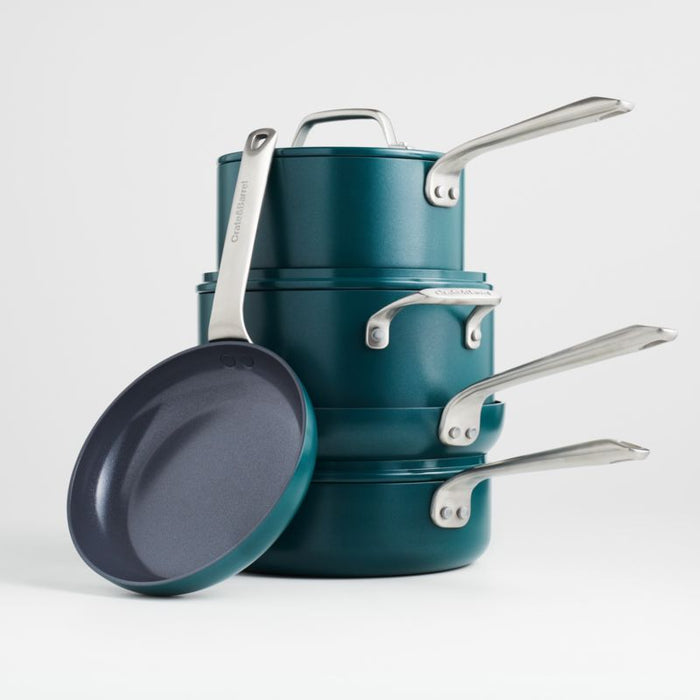 Crate & Barrel EvenCook Ceramic ™ Deep Teal Ceramic Nonstick 8-Piece Cookware Set