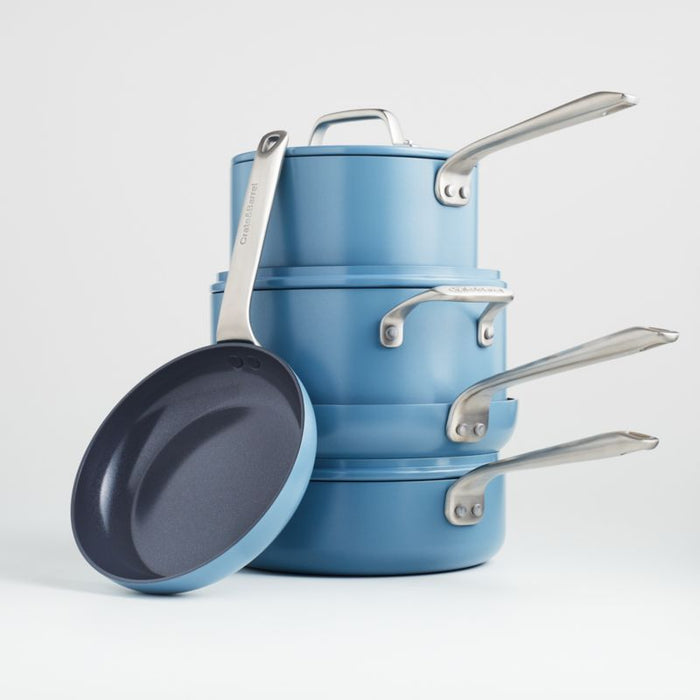 Crate & Barrel EvenCook Ceramic Denim Ceramic Nonstick 8-Piece Cookware Set