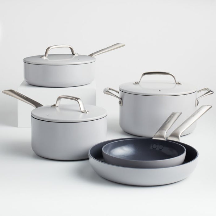 Crate & Barrel EvenCook Ceramic Grey Ceramic Nonstick 8-Piece Cookware Set