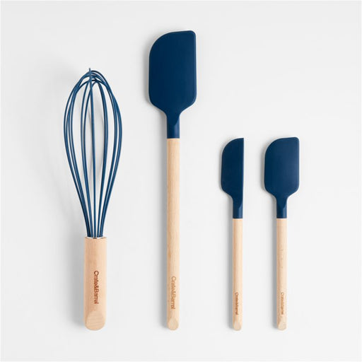 Crate & Barrel Wood and Navy 12" Silicone Whisk