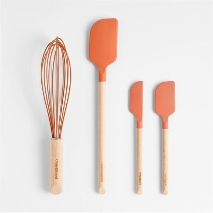 Crate & Barrel Wood and Orange 12" Silicone Whisk
