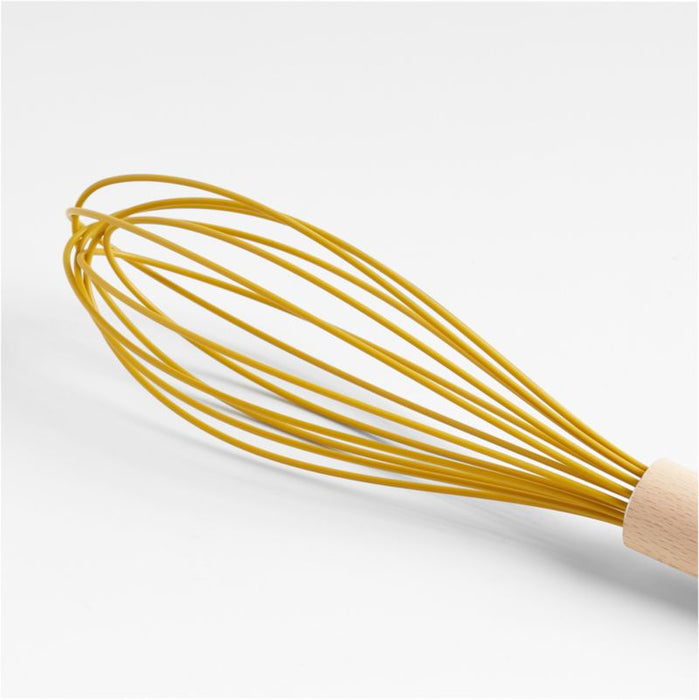 Crate & Barrel Wood and Yellow 12" Silicone Whisk