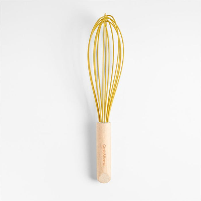 Crate & Barrel Wood and Yellow 12" Silicone Whisk