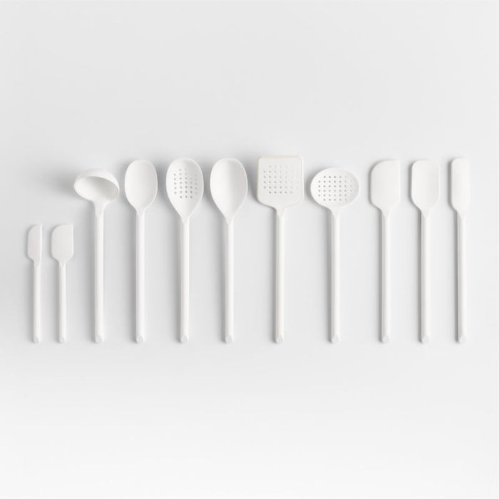 Crate & Barrel White Silicone Slotted Spoon