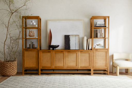 Blake Light Brown Teak and Rattan Tall Storage Cabinet
