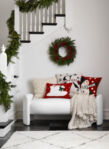 Snowman 20" Red Wool Pillow Cover