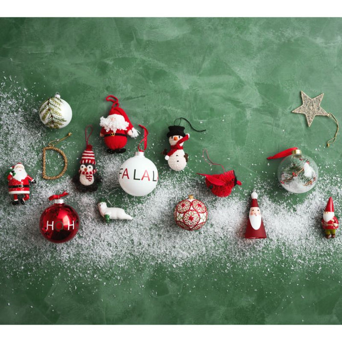 Glitter Pine Ball Christmas Ornament with Red Crystals