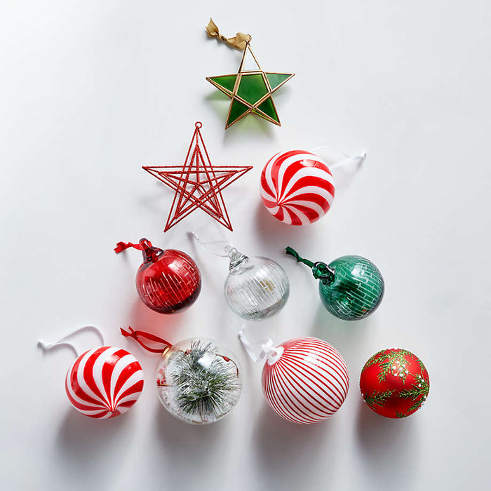 Red and White Striped Glass Onion Christmas Tree Ornament