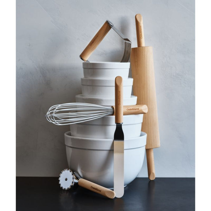 Crate & Barrel White Silicone and Wood Deep Spoon