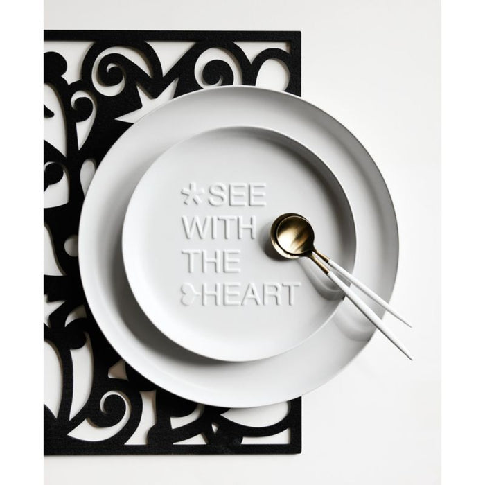 "See with the Heart" 10" White Ceramic Dinner Plate by Lucia Eames