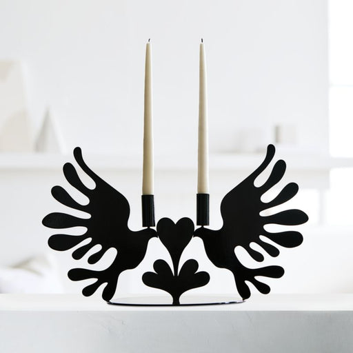 Lovebirds Black Metal Candelabra by Lucia Eames