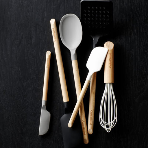Crate & Barrel White Silicone and Wood Deep Spoon