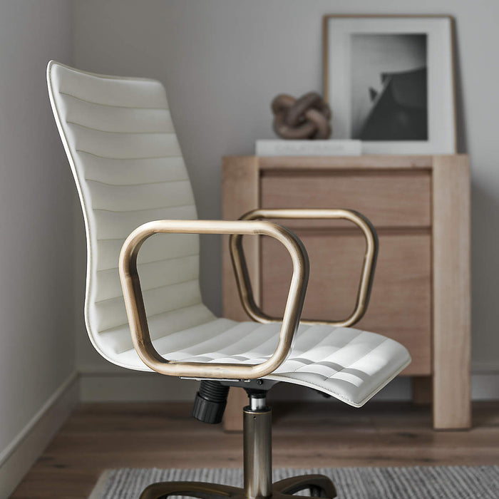Ripple Ivory Leather Office Chair with Brass Frame