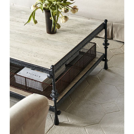 Estate Travertine and Metal Square Coffee Table by Jake Arnold