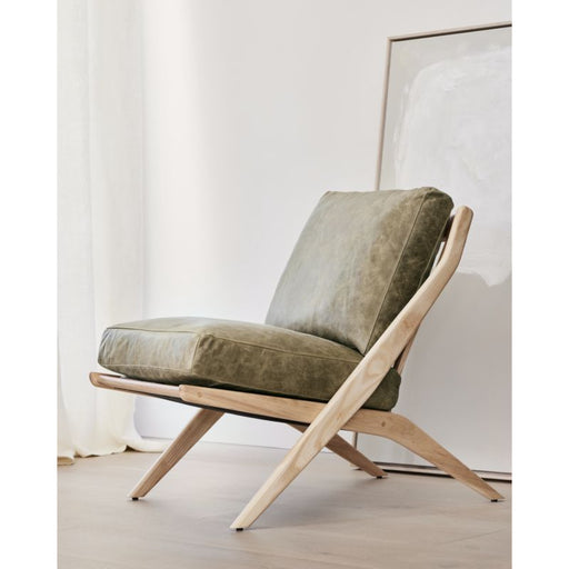 Pose Grey Wash Wood and Leather Accent Chair
