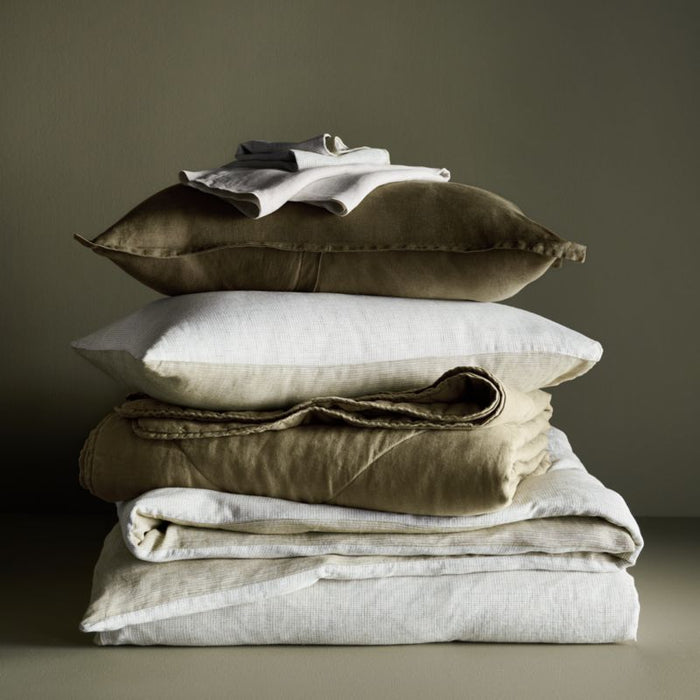 Garden Green Reversible Grid/Striped Natural Hemp Fiber King Duvet Cover