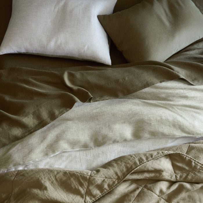 Garden Green Reversible Grid/Striped Natural Hemp Fiber King Duvet Cover