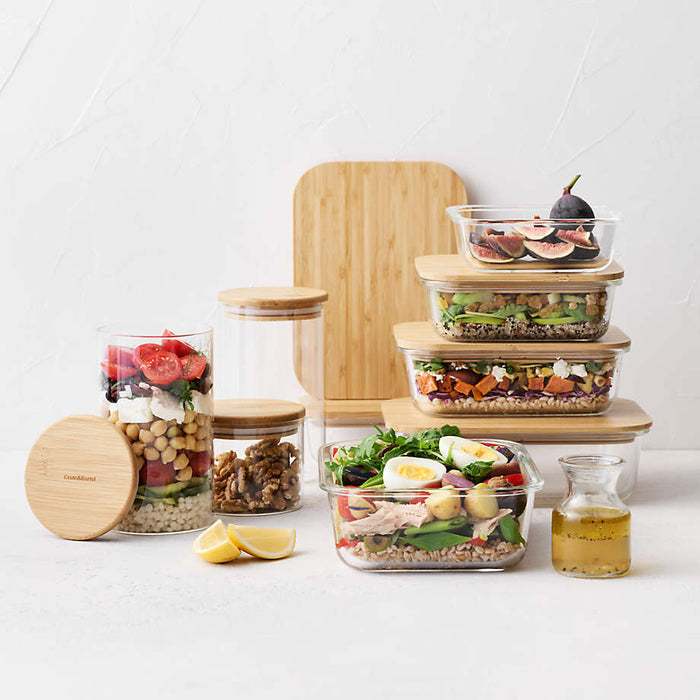 1-Cup Rectangular Glass Storage Container with Bamboo Lid