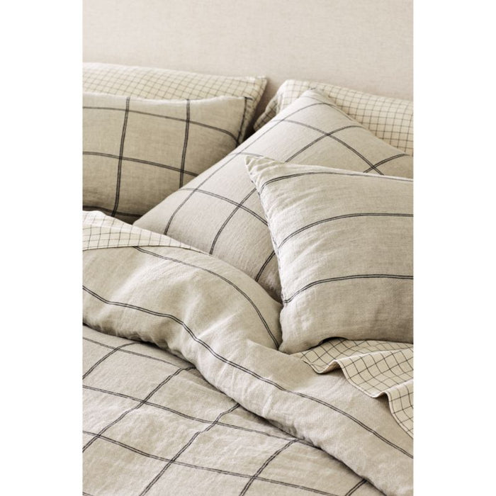 Natural Hemp Arcadia Tan and Midnight Navy Reversible Grid Euro Bed Pillow Sham
