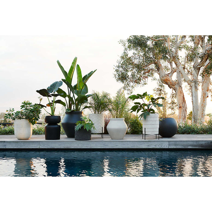 Chesil Small Round Black Slate Faux Stone Planter