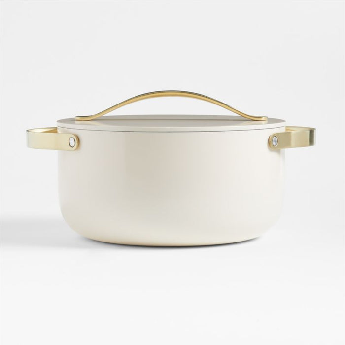 Caraway Cream Non-Stick Ceramic 6.5-Qt. Dutch Oven with Gold Hardware