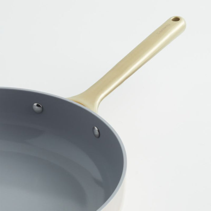 Caraway Cream Non-Stick Ceramic Saute Pan with Gold Hardware
