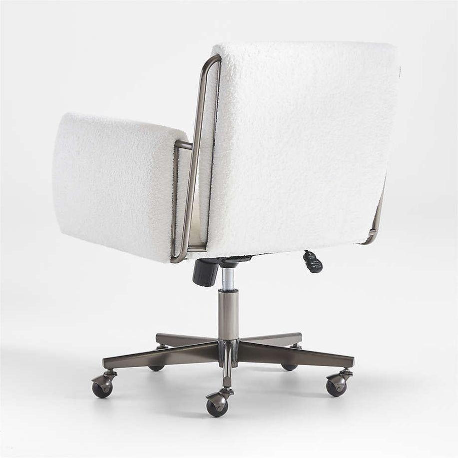 Caterina White Boucle Upholstered Office Chair with Dark Pewter Base