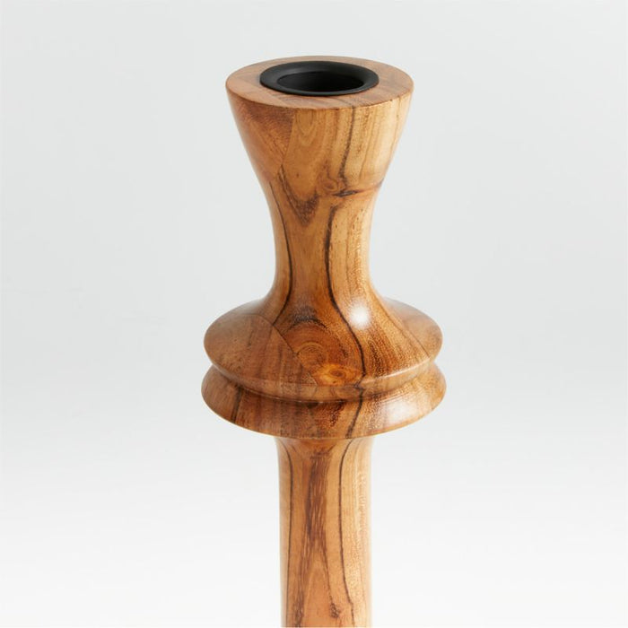 Century Natural Acacia Wood Taper Candle Holder 9.25"