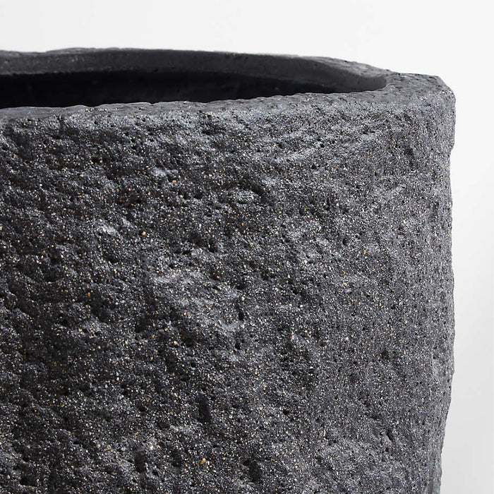 Chesil Small Round Black Slate Faux Stone Planter