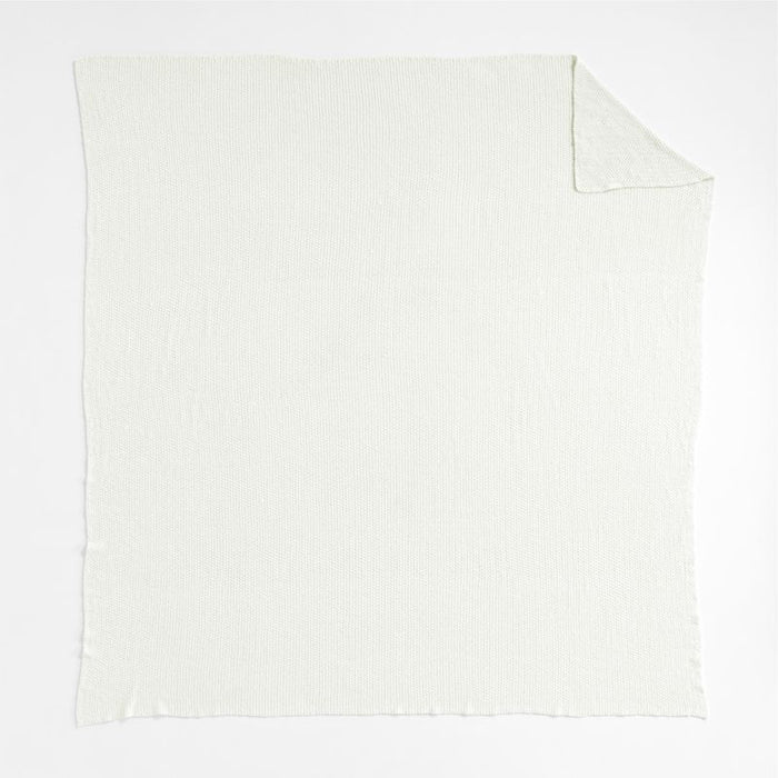 Organic Cotton 80"x80" Bright White Chunky Knit Bed Throw Blanket