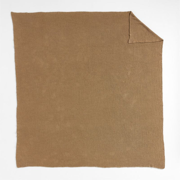 Organic Cotton 80"x80" Camel Brown Chunky Knit Bed Throw Blanket