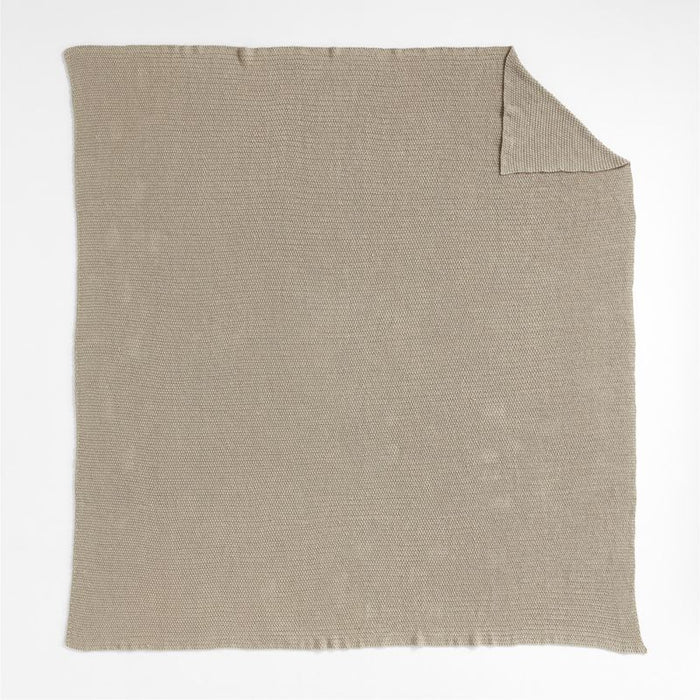 Organic Cotton 80"x80" Sand Beige Chunky Knit Bed Throw Blanket