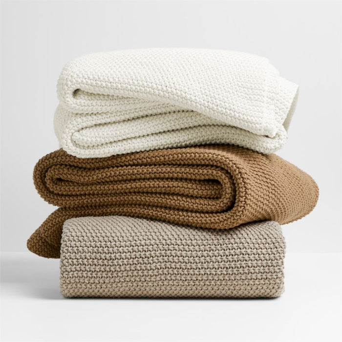 Organic Cotton 80"x80" Sand Beige Chunky Knit Bed Throw Blanket