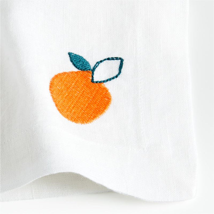 Citrus Embroidered European Flax ®-Certified Linen Cocktail Napkins, Set of 4