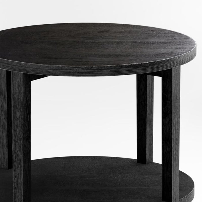 Clairemont Ebonized Wood Round End Table with Shelf