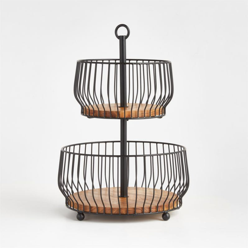 Cora Acacia Wood Black 2Tier Fruit Basket Crate and Barrel Philippines