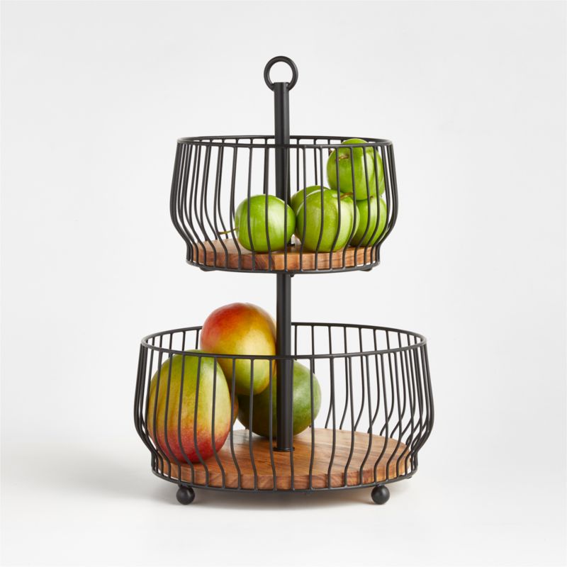 Cora Acacia Wood Black 2Tier Fruit Basket Crate and Barrel Philippines