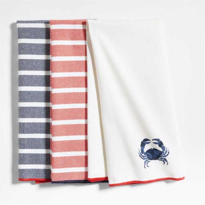 Crab and Stripe Organic Cotton Dish Towels, Set of 3