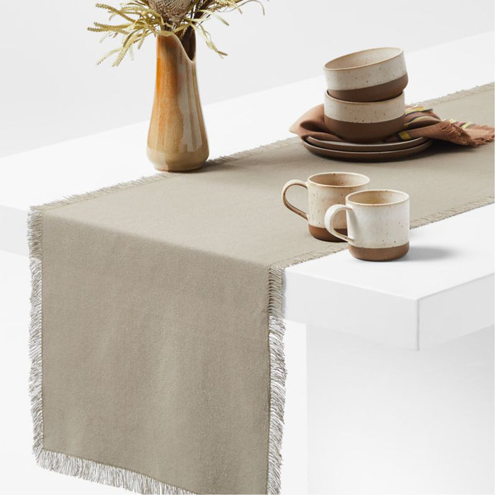 Craft 120" Desert Green Organic Cotton Fringe Table Runner