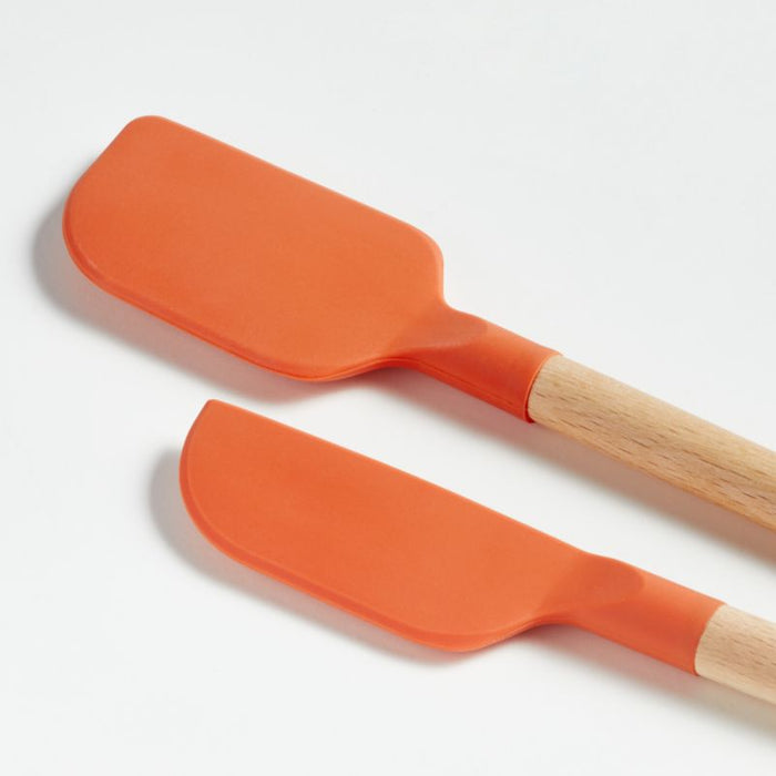Crate & Barrel Wood and Sienna Silicone Mini Spatulas, Set of 2